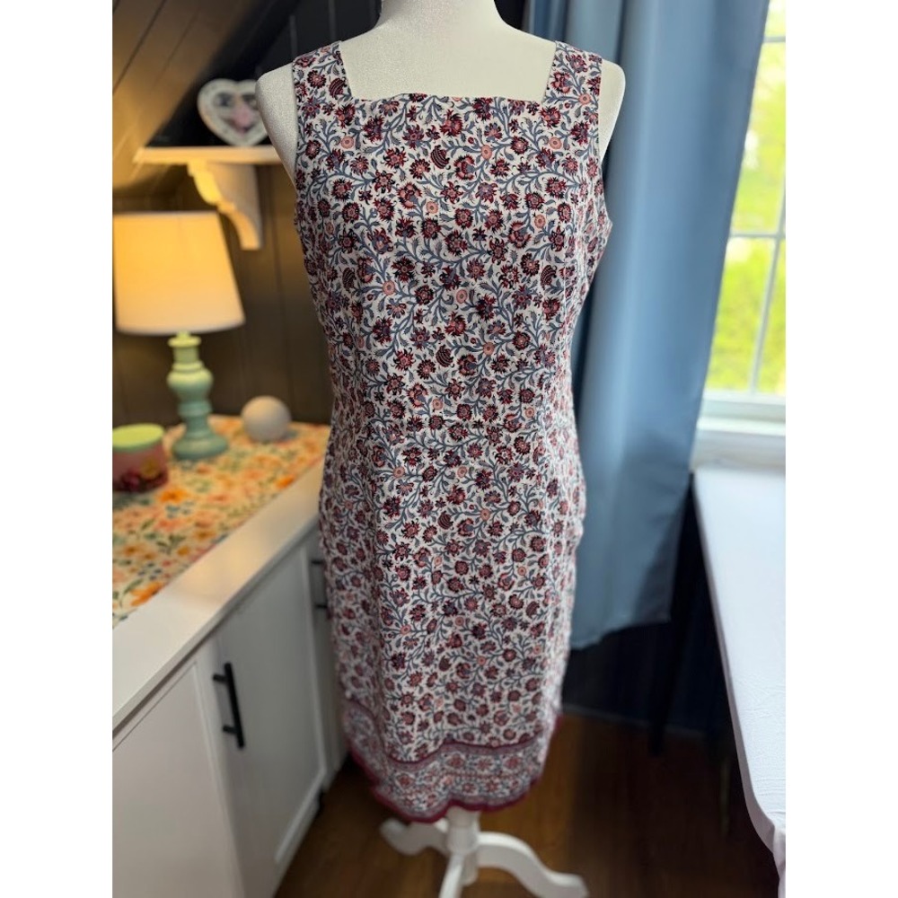 Charter Club Womens Floral Block Print Square Neck Sleeveless Sheath Dress Red 8